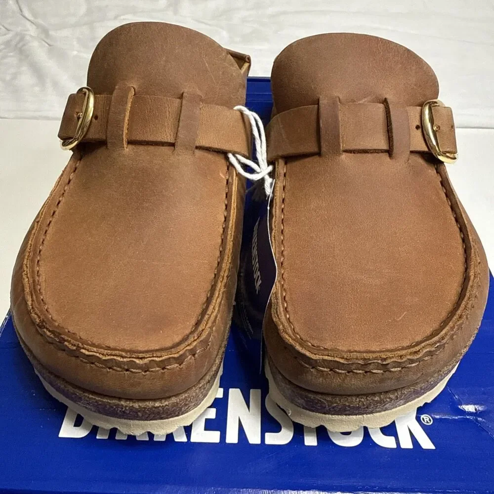 Birkenstock 38 Buckley Clog Sandals Medium Narrow Oiled Cognac Women’s 7 NIB